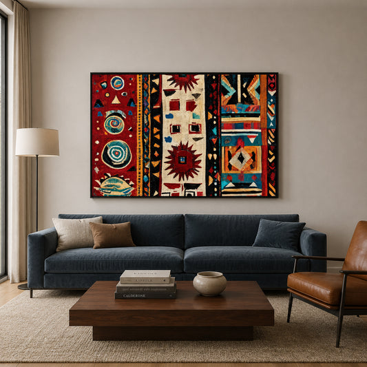 Indian Traditional Colorful Tribal Geometric Canvas Art