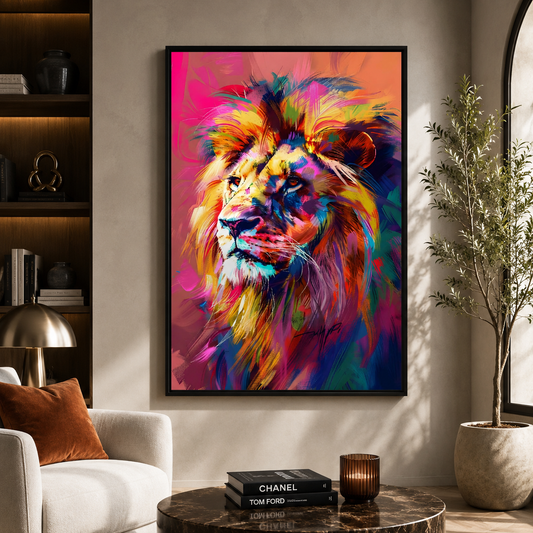 Vibrant Abstract Lion Canvas Painting for Modern Wall Decor