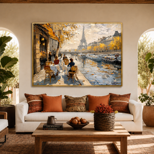 Paris Riverside Cafe Canvas Wall Art for Living Room Home Decor