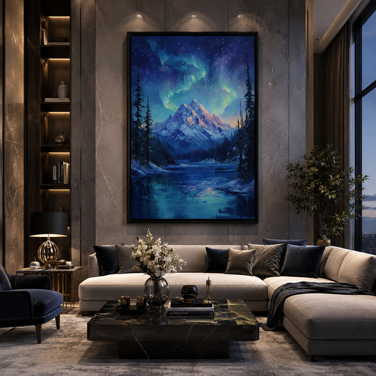Aurora Mountain Lake Canvas Wall Art