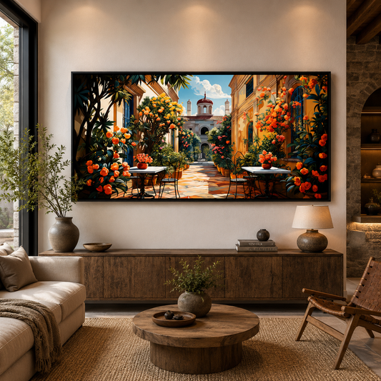 Luxury Floral Courtyard Canvas Wall Art for Modern Interiors