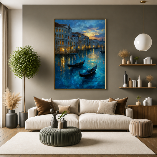 Venice Canal Canvas Wall Art Gondola Evening Cityscape Painting