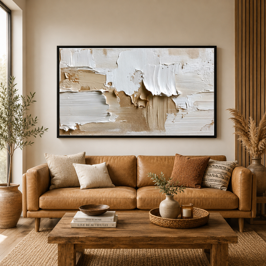 Beige Textured Abstract Canvas Wall Art Modern Minimalist Home Decor