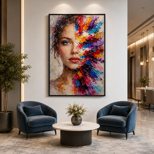 Abstract Color Burst Woman Canvas Wall Ar