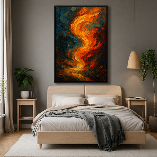 Abstract Fire Flow Canvas Wall Art Modern Vertical Painting Decor