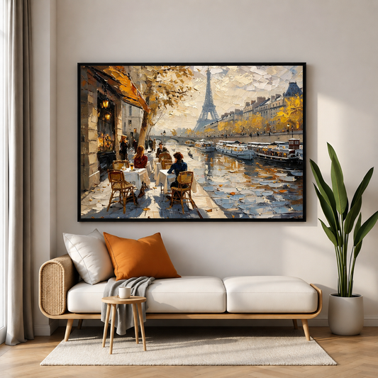 Paris Riverside Cafe Canvas Wall Art for Living Room Home Decor