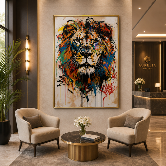 Colorful Abstract Lion Canvas Painting for Living Room Decor