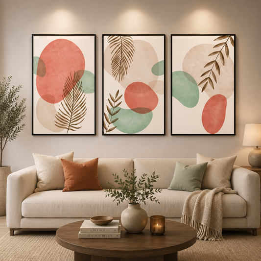 Abstract Botanical Canvas Wall Art Set of 3