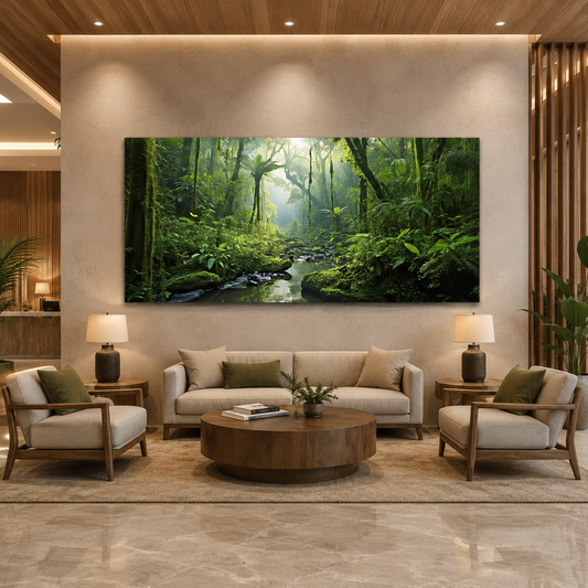 Lush Rainforest Stream Canvas Wall Art Tropical Nature Landscape