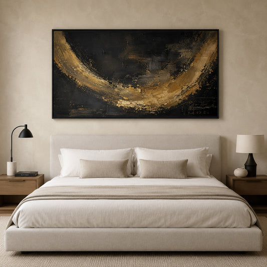 Black and Gold Abstract Canvas Wall Art Painting for Modern Living Room