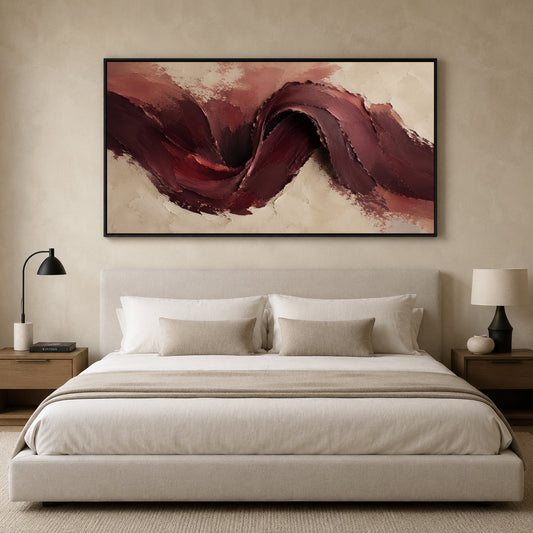 Burgundy and Beige Abstract Canvas Wall Art Painting for Living Room