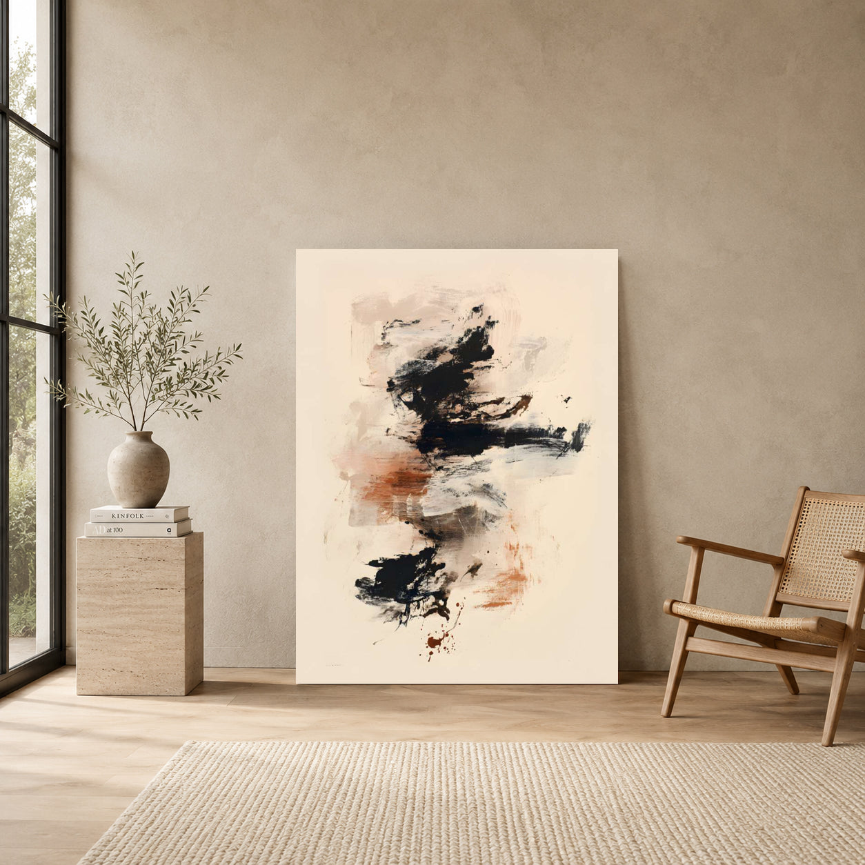 Modern Neutral Abstract Brush Stroke Canvas Wall Art