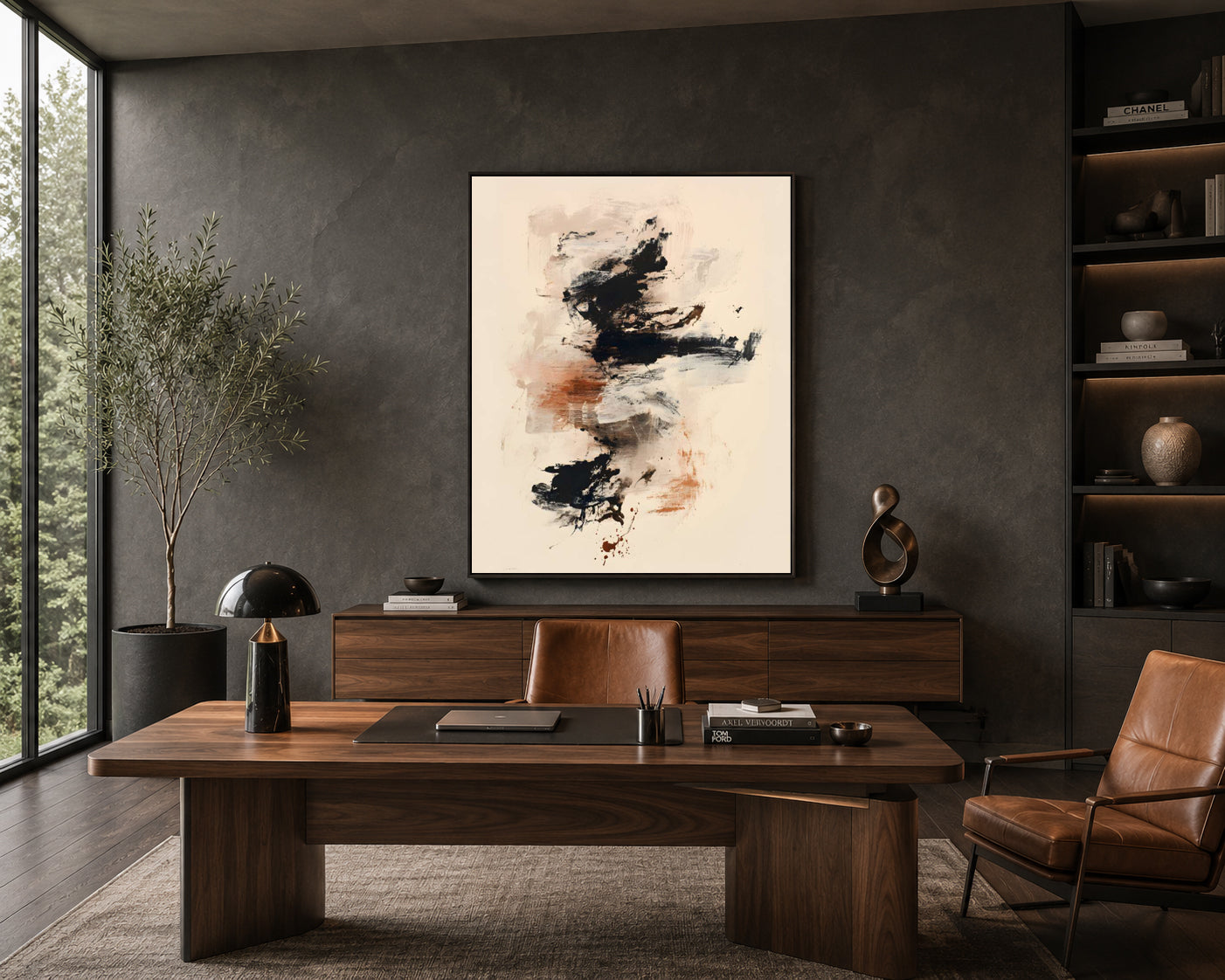 Modern Neutral Abstract Brush Stroke Canvas Wall Art