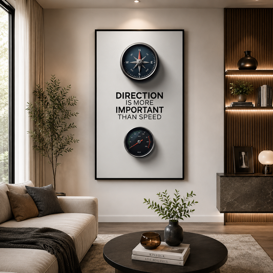 Direction Over Speed Modern Motivational Compass Wall Art
