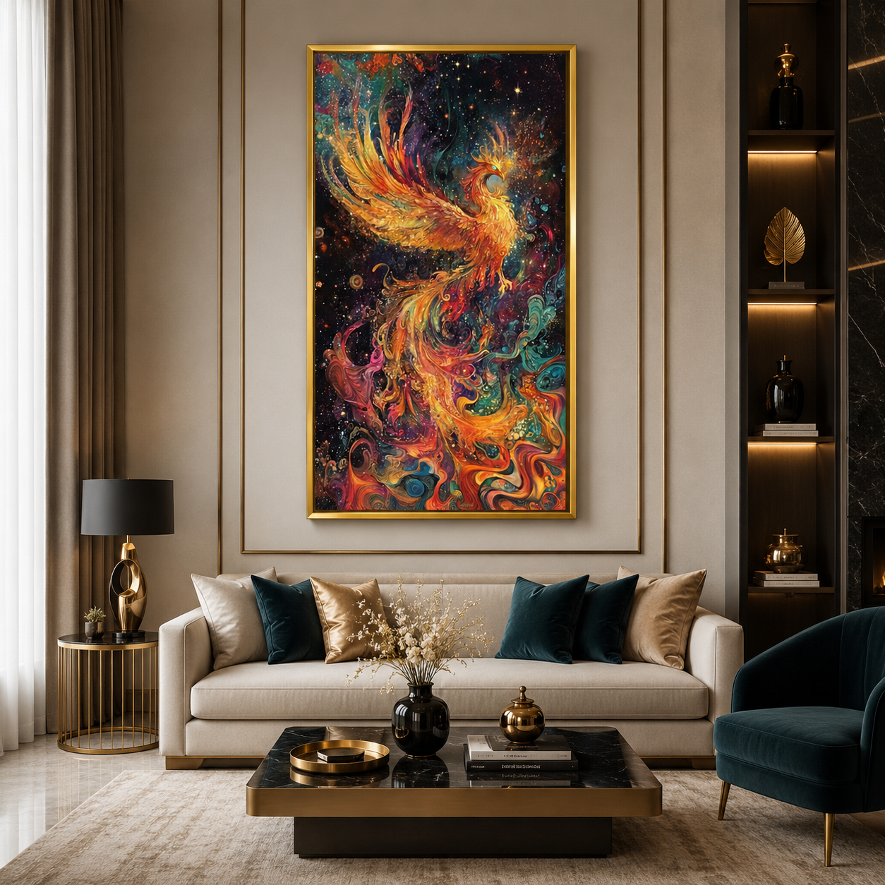 Phoenix Vastu Wall Art Modern Canvas Painting for Wealth Attraction