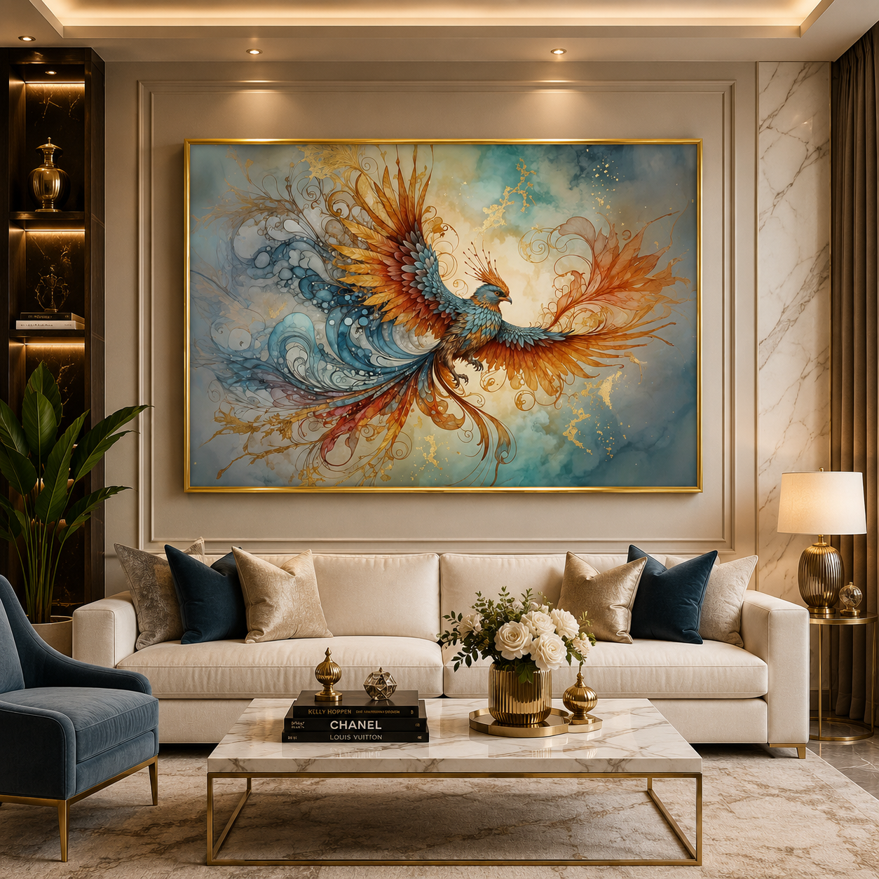 Phoenix Vastu Painting Luxury Artwork for Wealth and Positivity