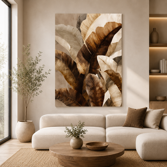 Neutral Tropical Leaves Canvas Wall Art Painting