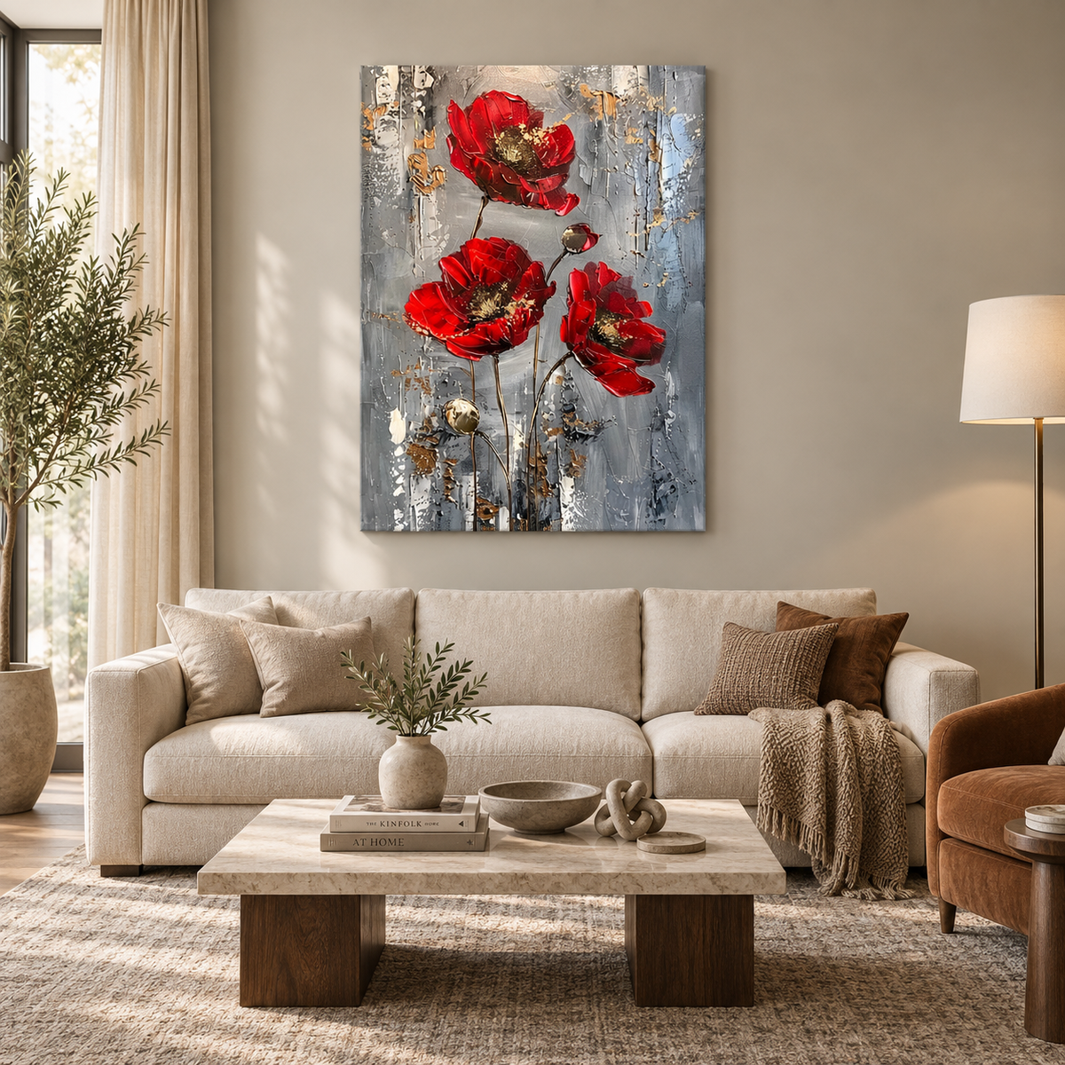 Elegant Red Poppy Flower Canvas Wall Art for Modern Interiors