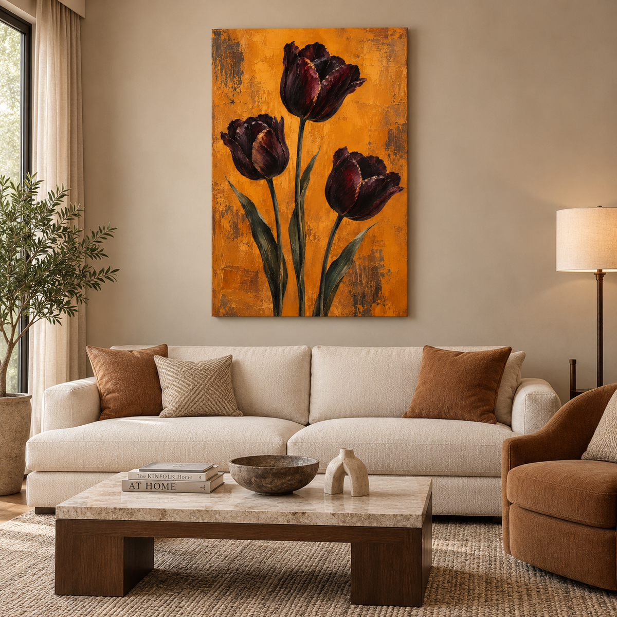 Crimson Reverie Modern Floral Canvas Wall Art