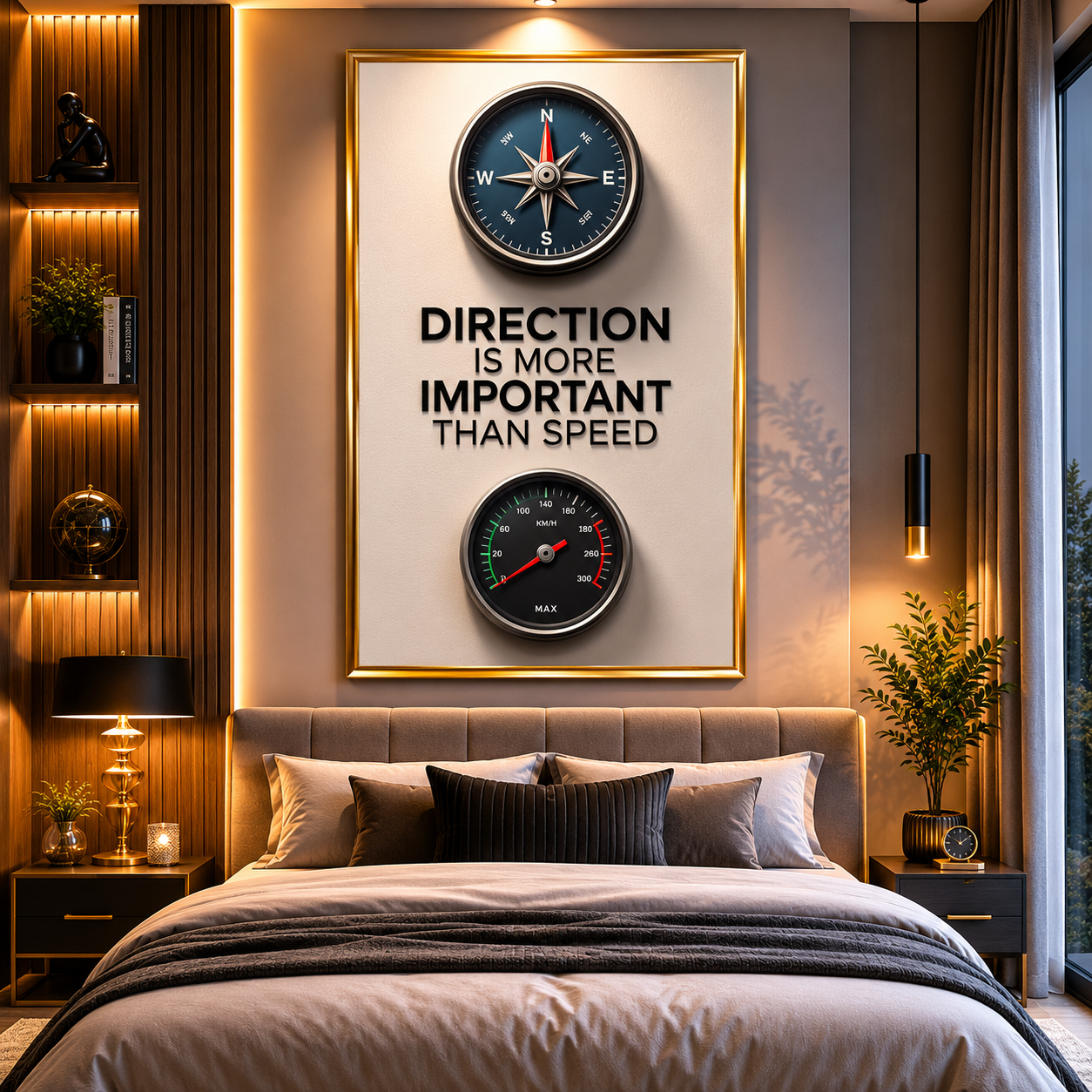 Direction Over Speed Modern Motivational Compass Wall Art