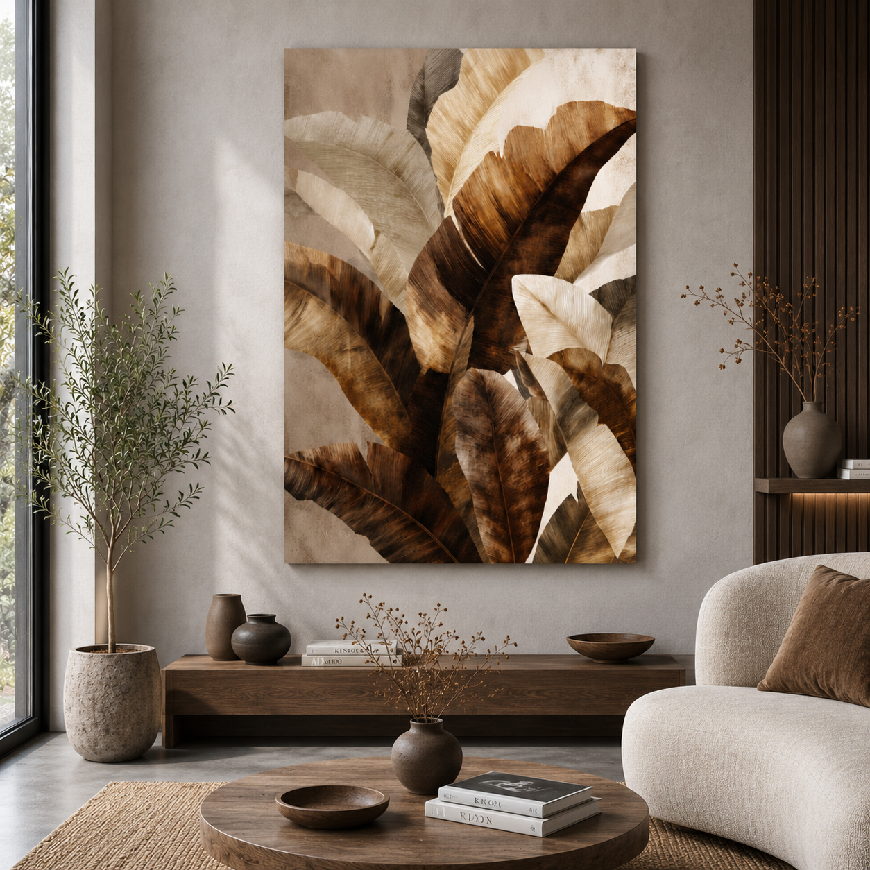 Neutral Tropical Leaves Canvas Wall Art Painting