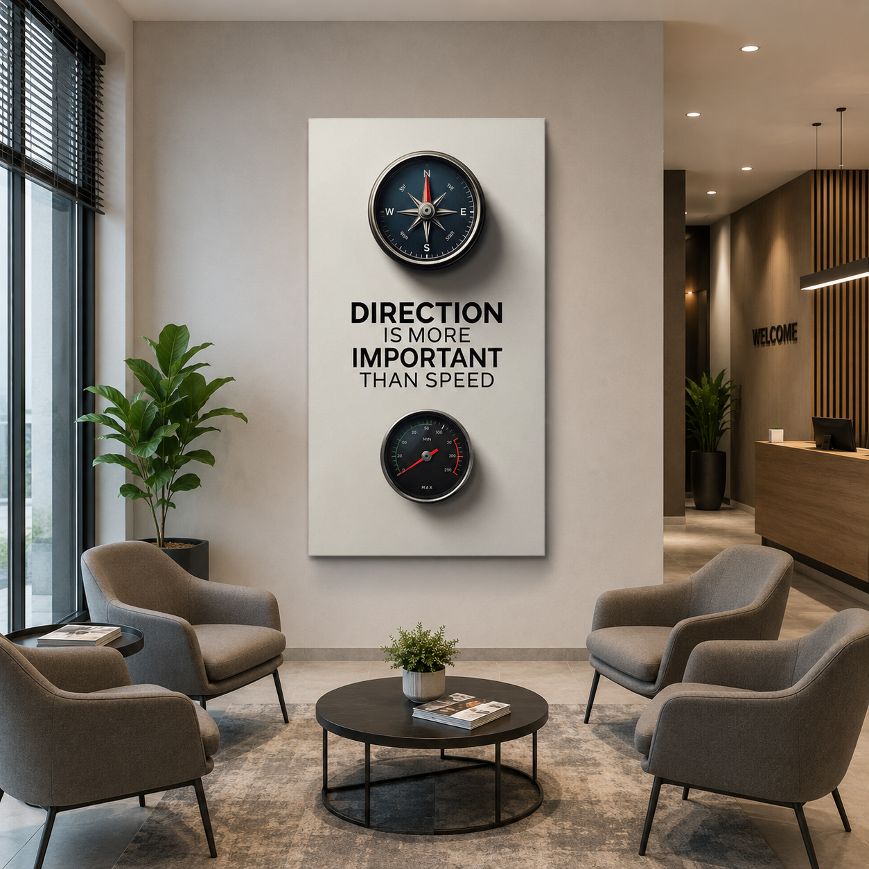 Direction Over Speed Modern Motivational Compass Wall Art