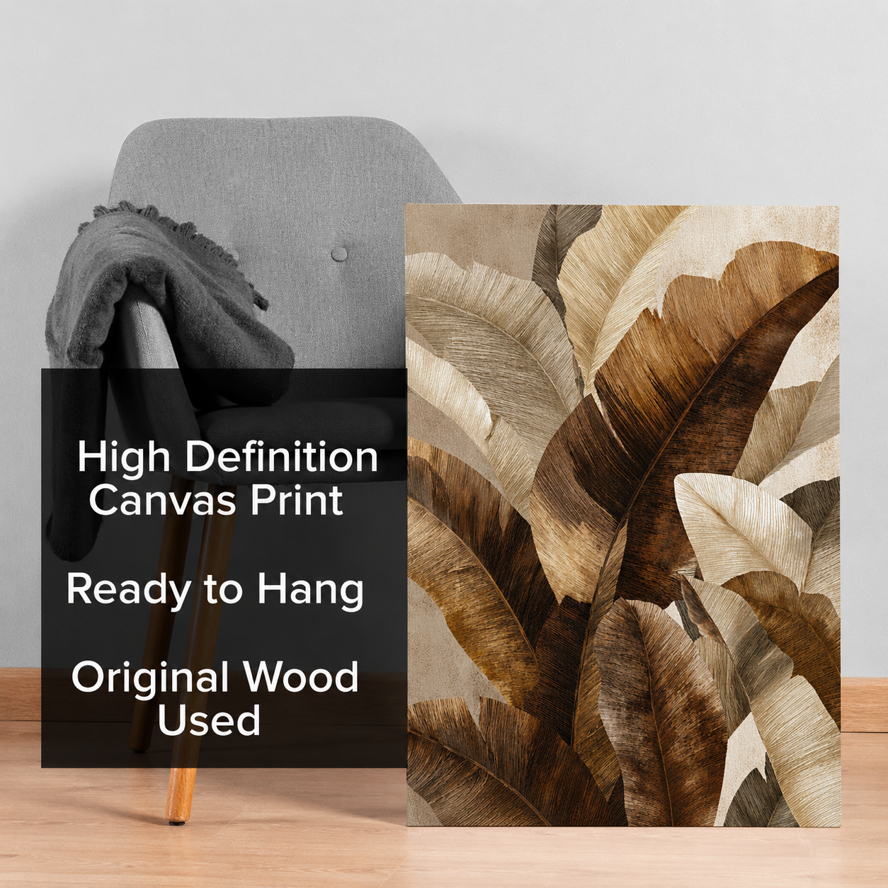 Neutral Tropical Leaves Canvas Wall Art Painting
