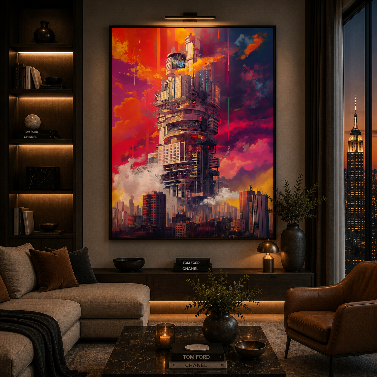 Futuristic Cyberpunk Tower Canvas Wall Art