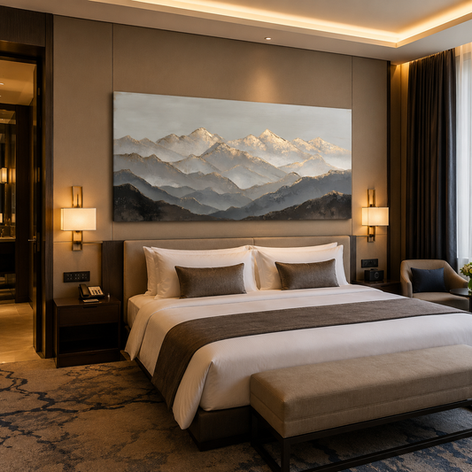 Misty Peaks Landscape Wall Art – Modern Mountain Canvas Painting