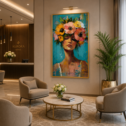 Abstract Floral Woman Portrait Wall Art Canvas Painting Decor