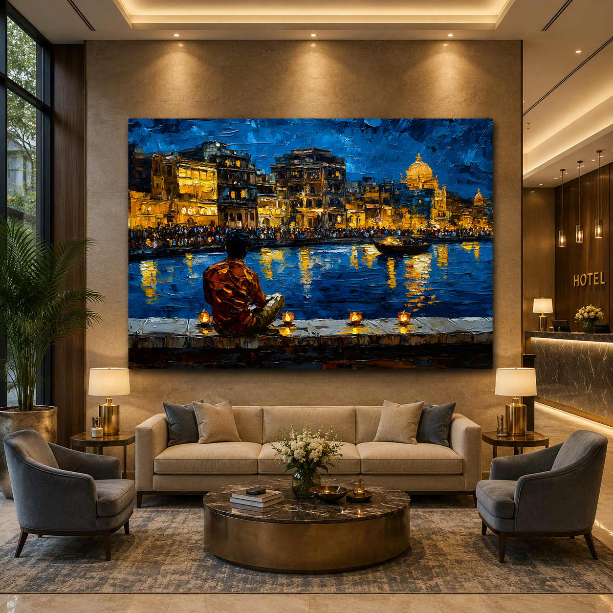Banaras Ghats Printed Canvas Painting for Elegant Wall Decoration