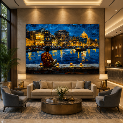 Banaras Ghats Printed Canvas Painting for Elegant Wall Decoration
