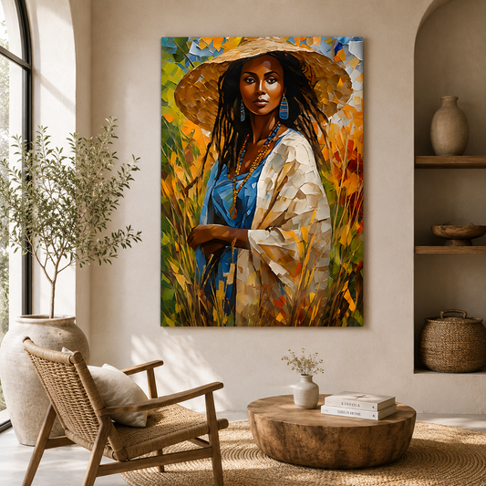 African Woman in Straw Hat Canvas Wall Art for Modern Home Decor