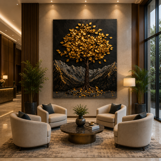 Golden Wish Tree Wall Art Painting