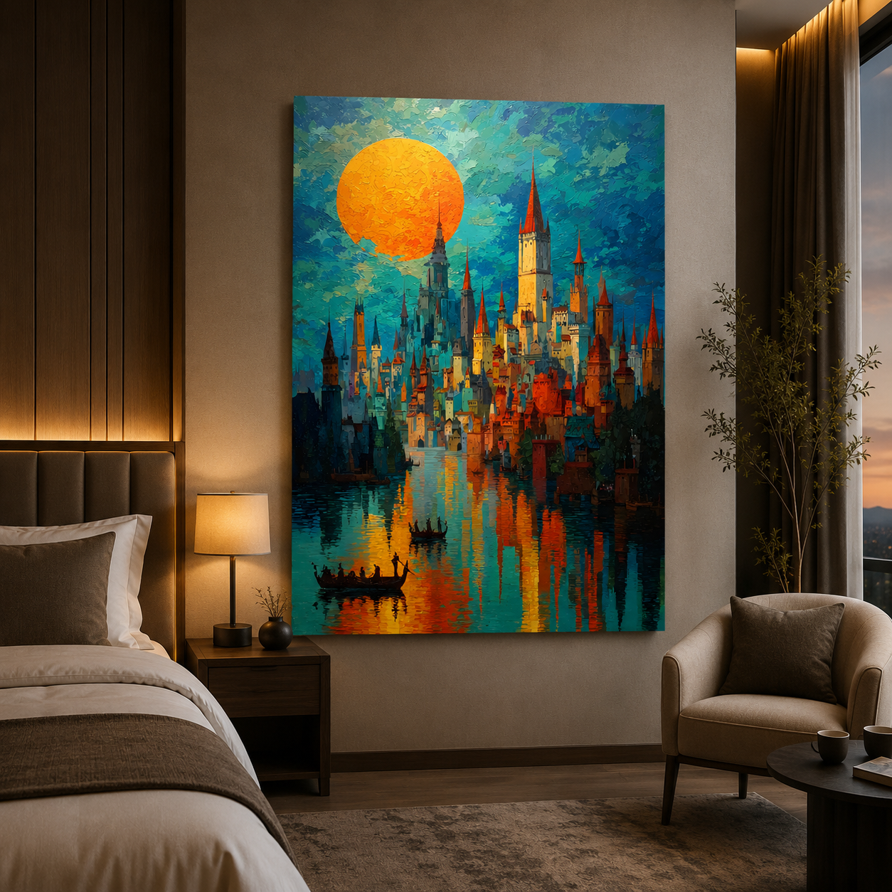 Moonlit Fantasy Castle Canvas Art – Colorful Dreamscape Wall Decor