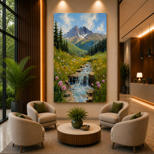 Mountain Stream Landscape Canvas Wall Art