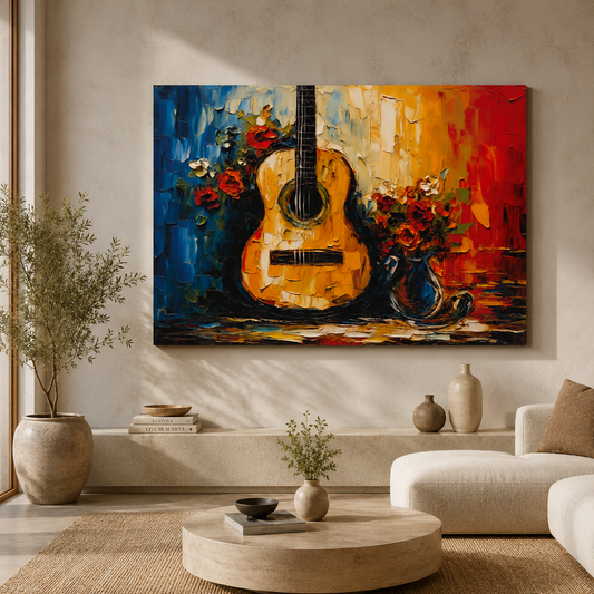 Abstract Guitar & Floral Canvas Wall Art Painting Decor
