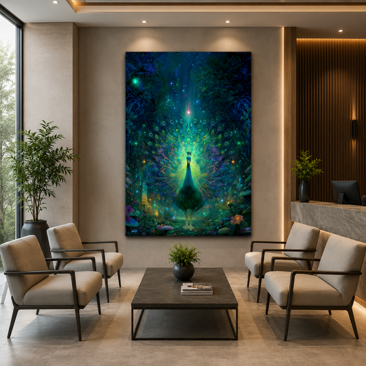 Peacock Canvas Painting with Symbol of Prosperity