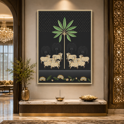 Sacred Cow Palm Tree Midnight Heritage Canvas Wall Art