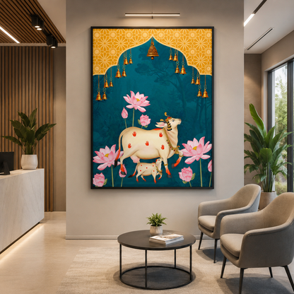 Sacred Cow & Lotus Temple Bells Heritage Wall Art