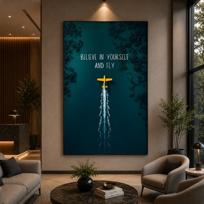 Believe In Yourself And Fly Motivational Airplane Wall Art Poster