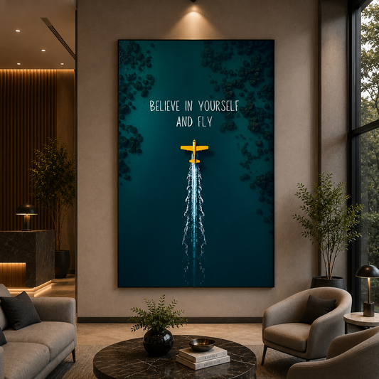 Believe In Yourself And Fly Motivational Airplane Wall Art Poster