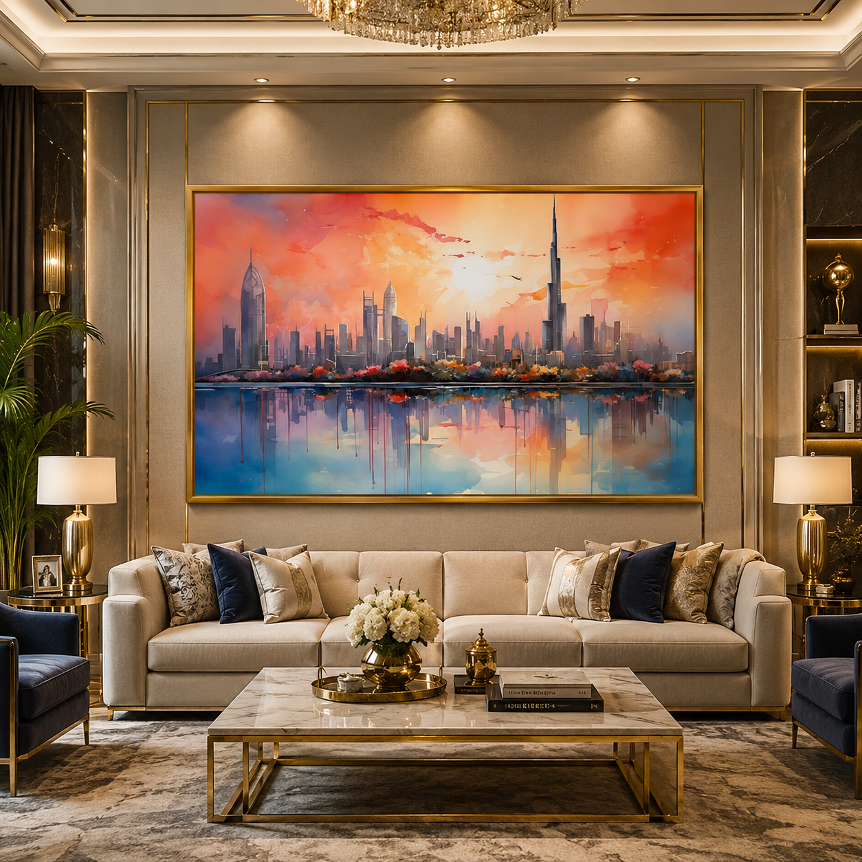 Modern Sunset Skyline Abstract Canvas Wall Art Painting