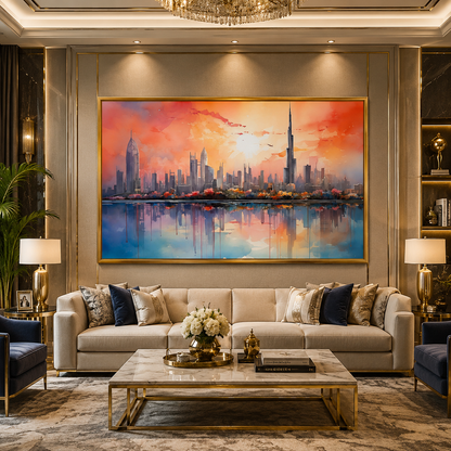 Modern Sunset Skyline Abstract Canvas Wall Art Painting