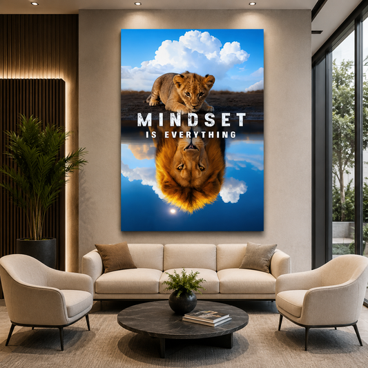 Mindset Is Everything Lion Reflection Motivational Wall Art Print
