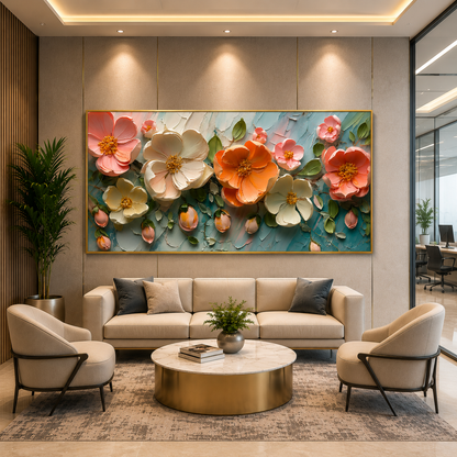 Luxury Coral Floral Abstract Wall Art Canvas for Modern Interiors