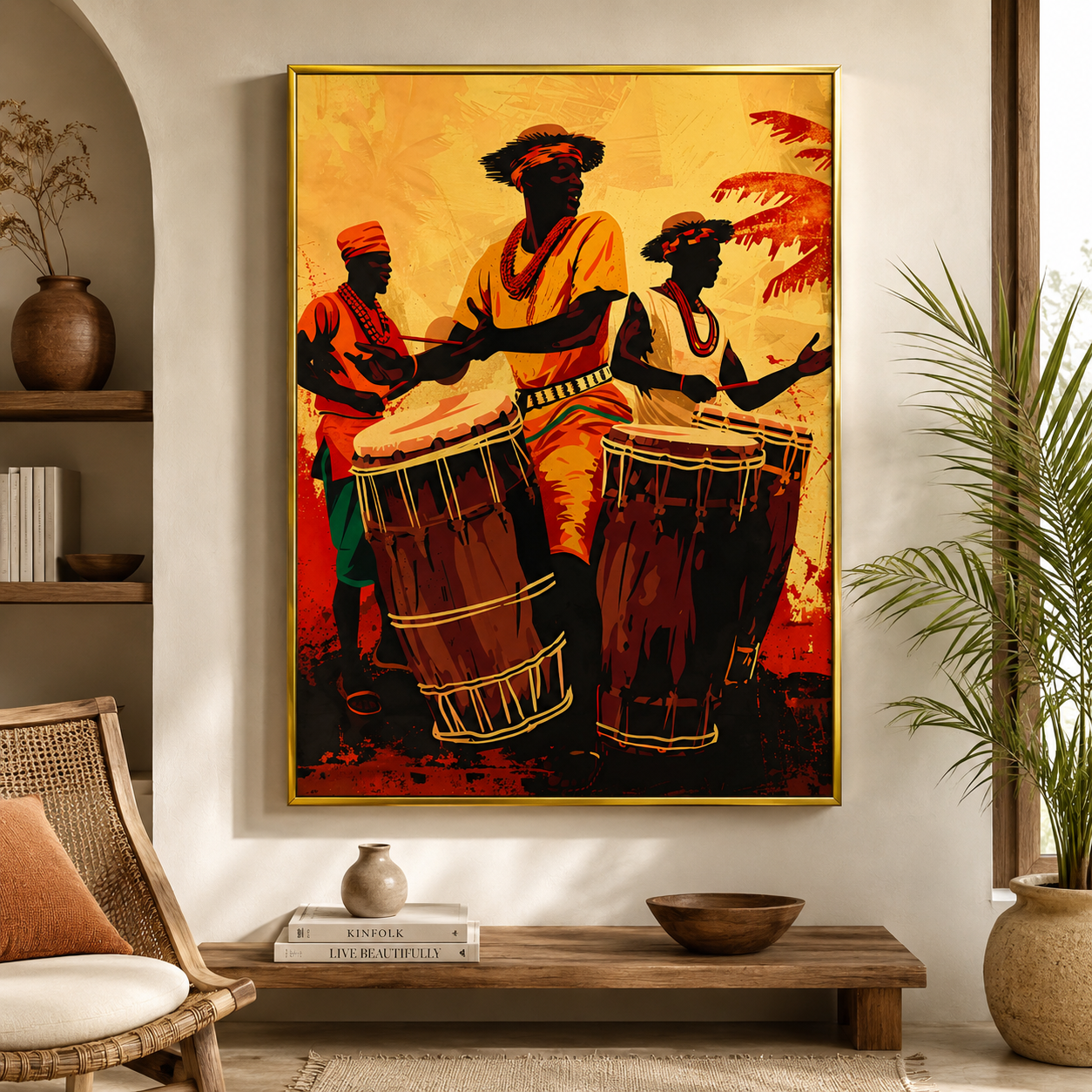 African Tribal Drummers Canvas Wall Art Painting for Home Decor