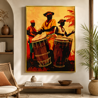 African Tribal Drummers Canvas Wall Art Painting for Home Decor