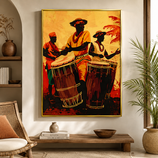 African Tribal Drummers Canvas Wall Art Painting for Home Decor