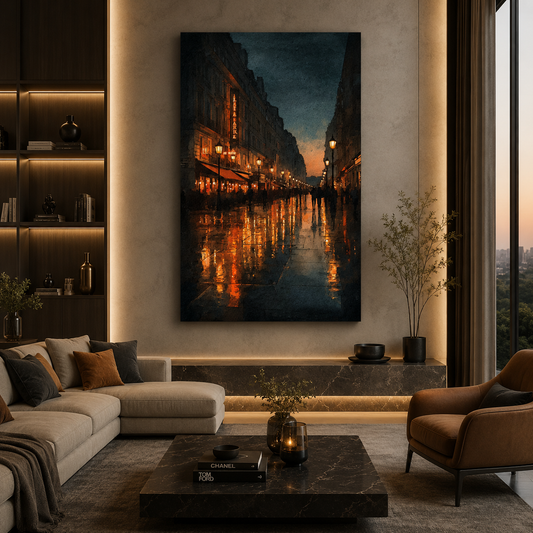 Moody Rainy Night Street Canvas Wall Art